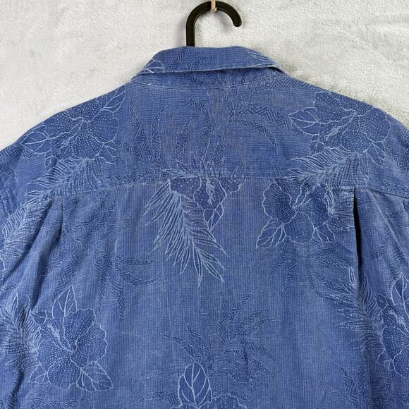 Tommy Bahama Silk Hawaiian Shirt Men's Large Blue 100% Silk Vacation Resortwear - Picture 9 of 15